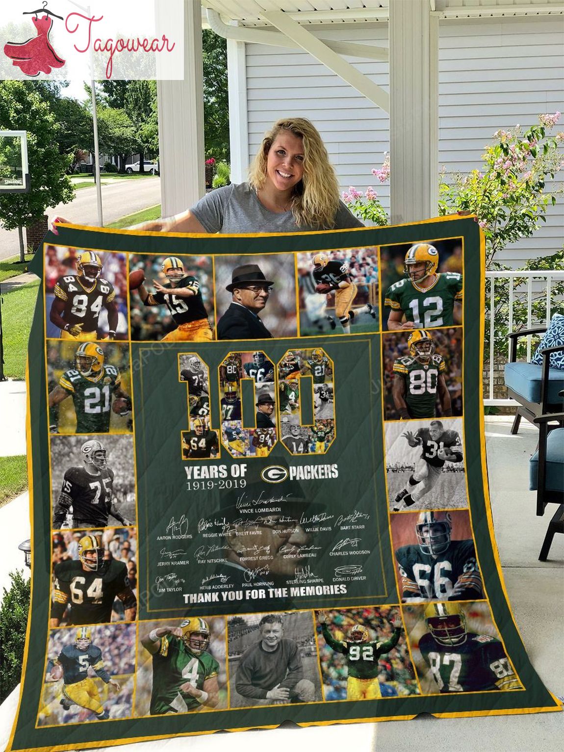 100 Years Of Green Bay Packers 1919-2019 Thank You For The Memories Signatures Quilt Blanket