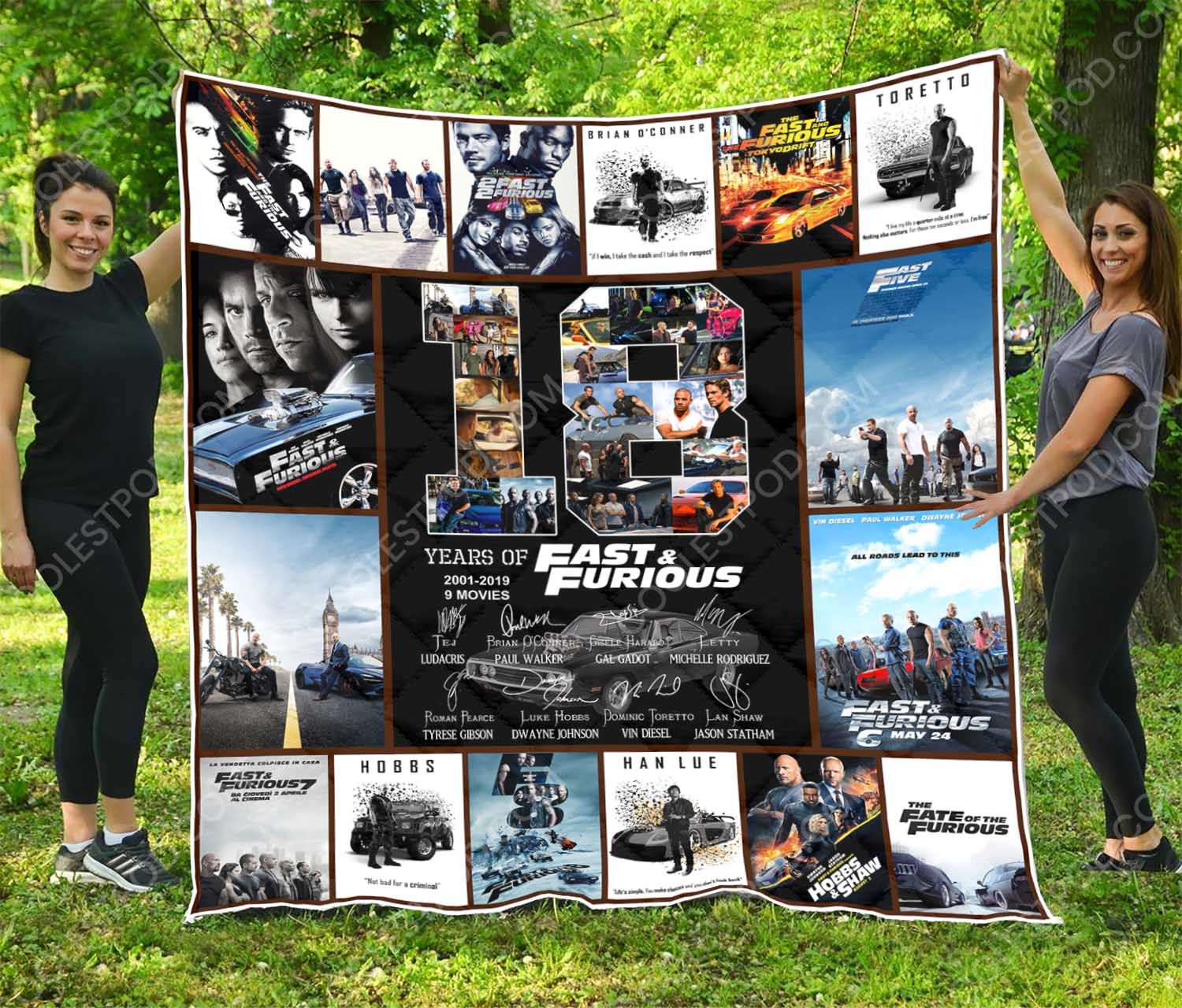 18 Years Of Fast And Furious 2001-2019 9 Movies Signatures Quilt Blanket
