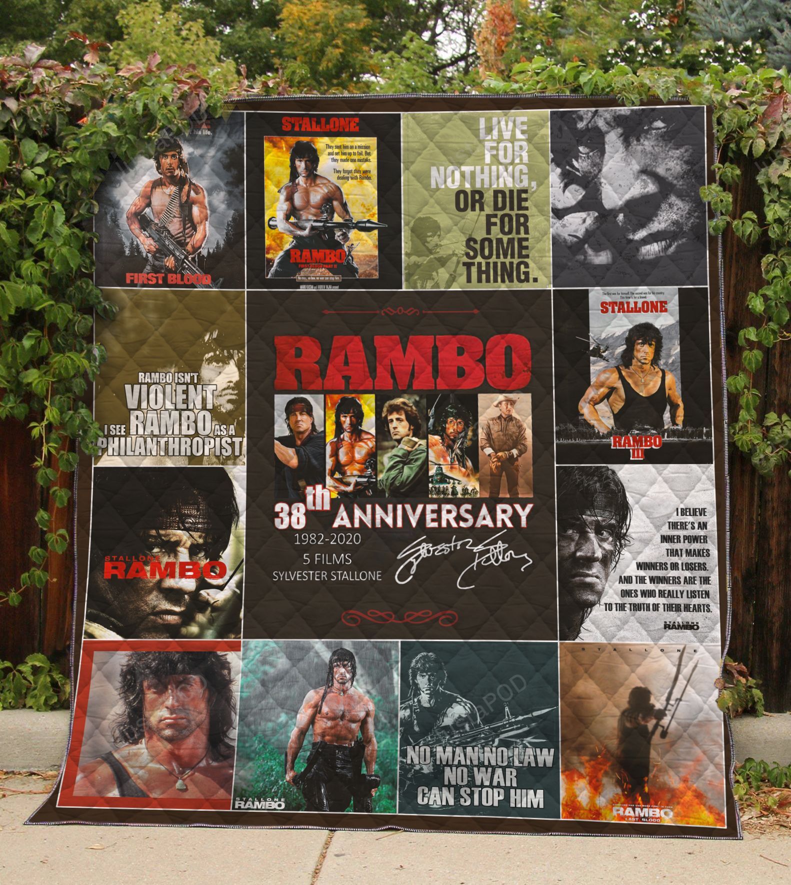 Rambo 38th Anniversary 1982-2020 5 Films Sylvester Stallone Signature Quilt Blanket