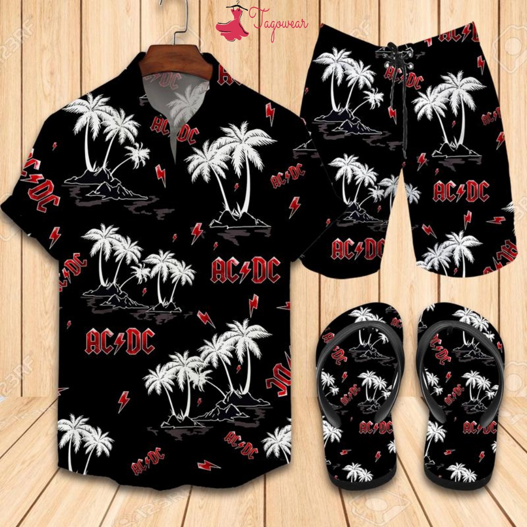 Ac Dc Flip Flops And Combo Hawaiian Shirt, Beach Shorts Luxury Summer Clothes Style #295