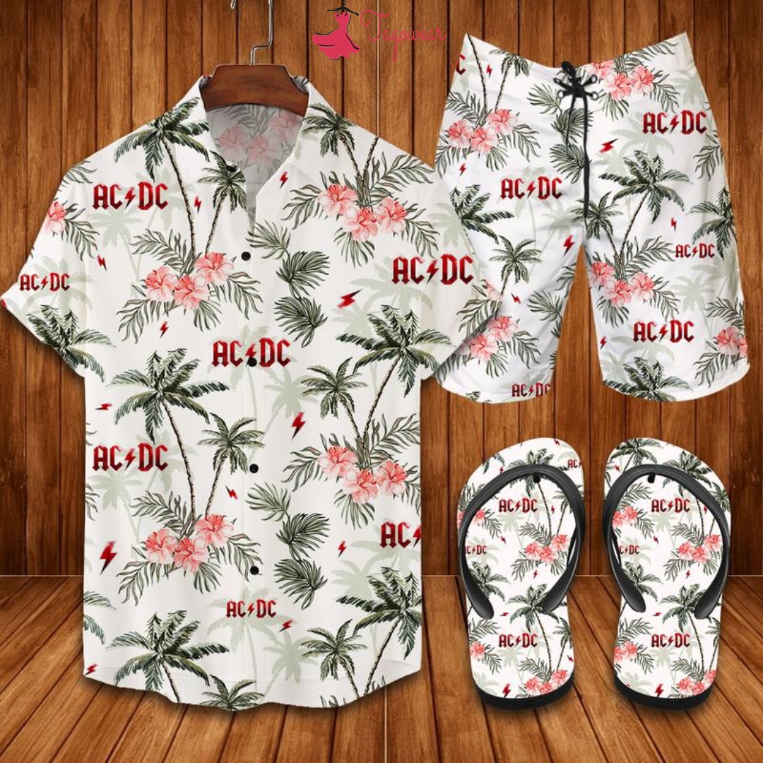 Ac Dc Flip Flops And Combo Hawaiian Shirt, Beach Shorts Luxury Summer Clothes Style #363