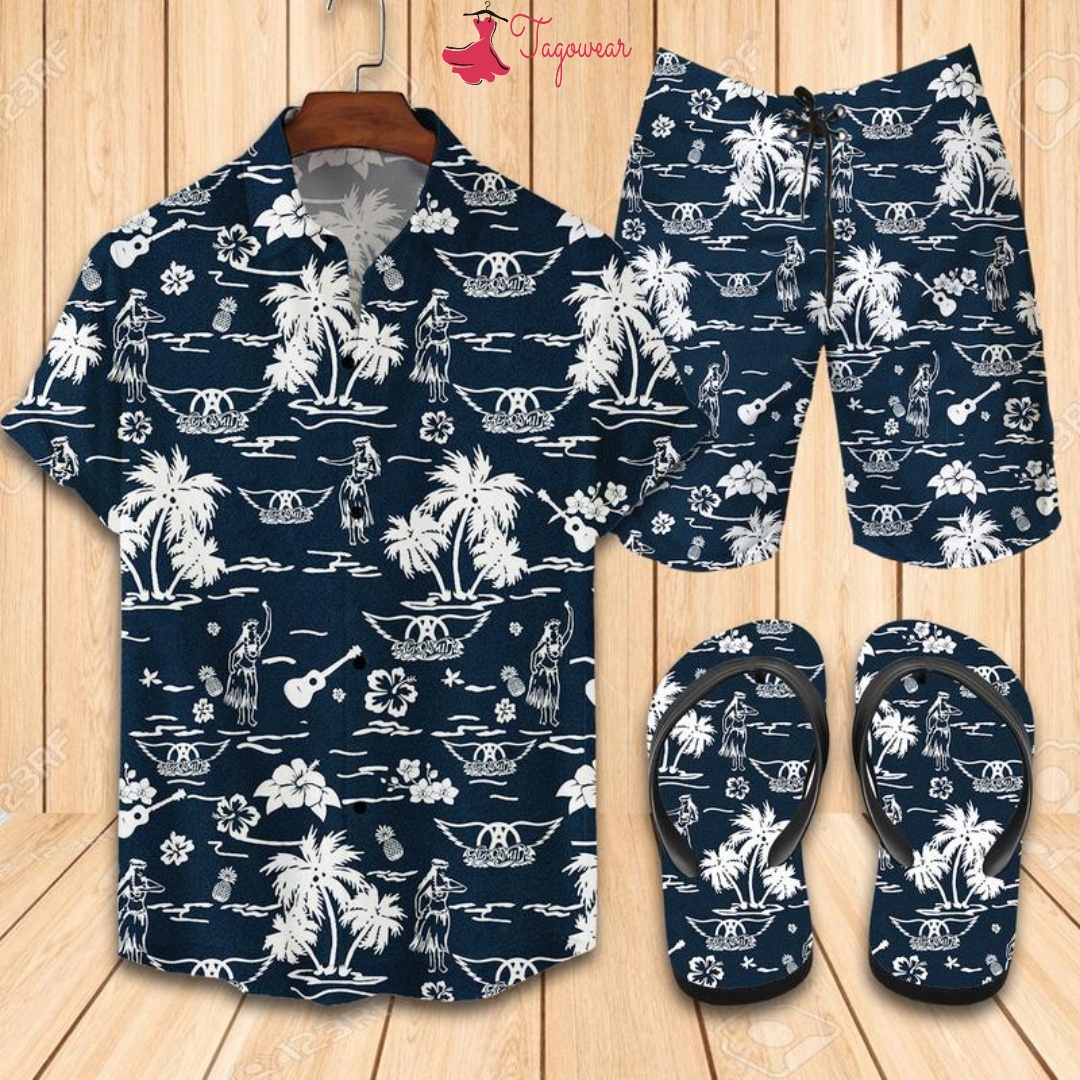 Aerosmith Flip Flops And Combo Hawaiian Shirt, Beach Shorts Luxury Summer Clothes Style #501