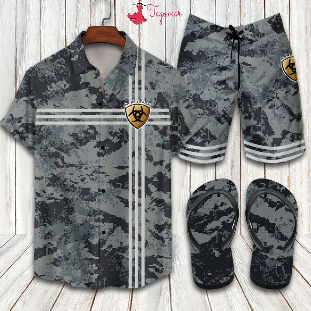 Ariat 2022 Flip Flops And Combo Hawaiian Shirt, Beach Shorts Luxury Summer Clothes Style #216