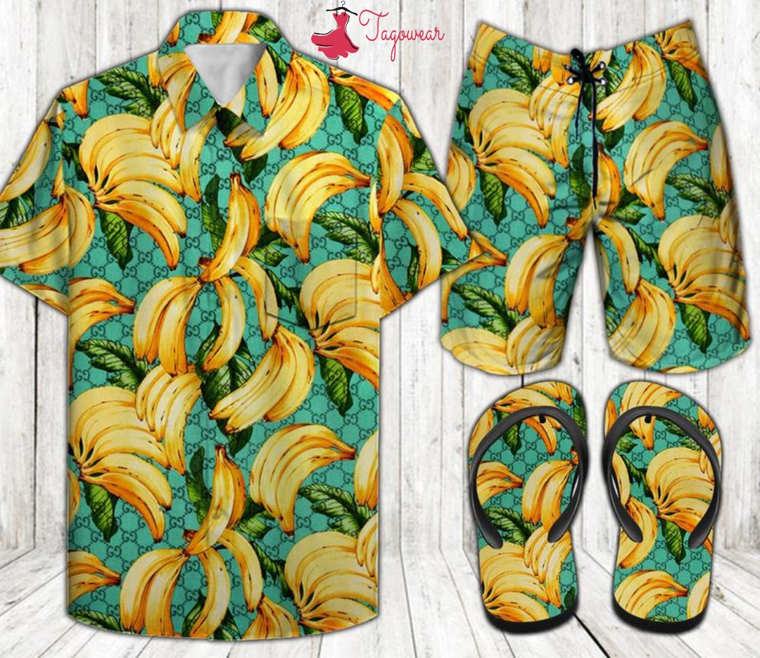 Banana Combo Hawaiian Shirt, Beach Shorts Flip Flops Luxury Summer Clothes Style #400