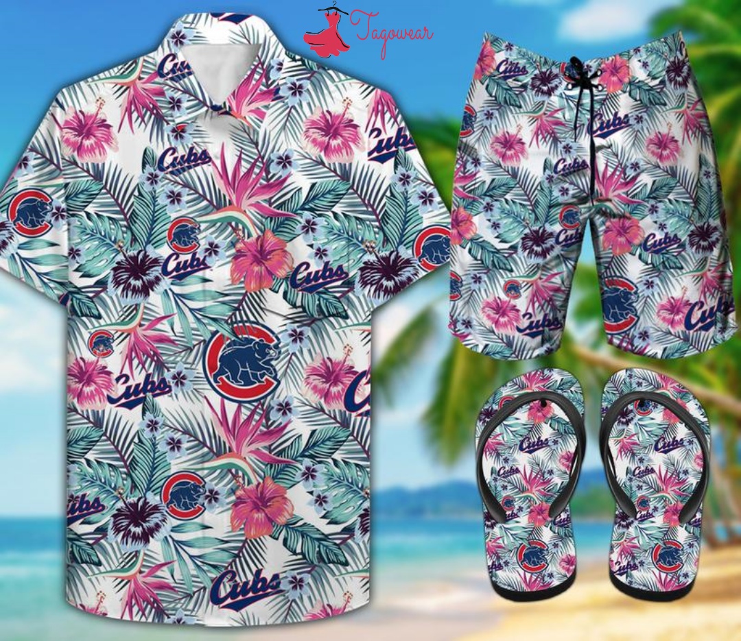 Chicago Cubs Combo Hawaiian Shirt, Beach Shorts Flip Flops Luxury Summer Clothes Style #357
