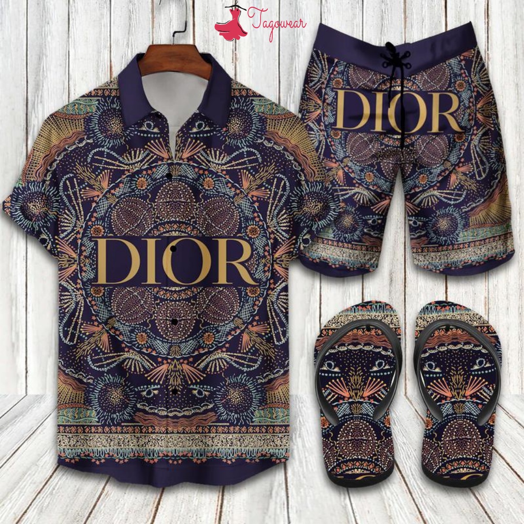 Dior Flip Flops And Combo Hawaiian Shirt, Beach Shorts Luxury Summer Clothes Style #117