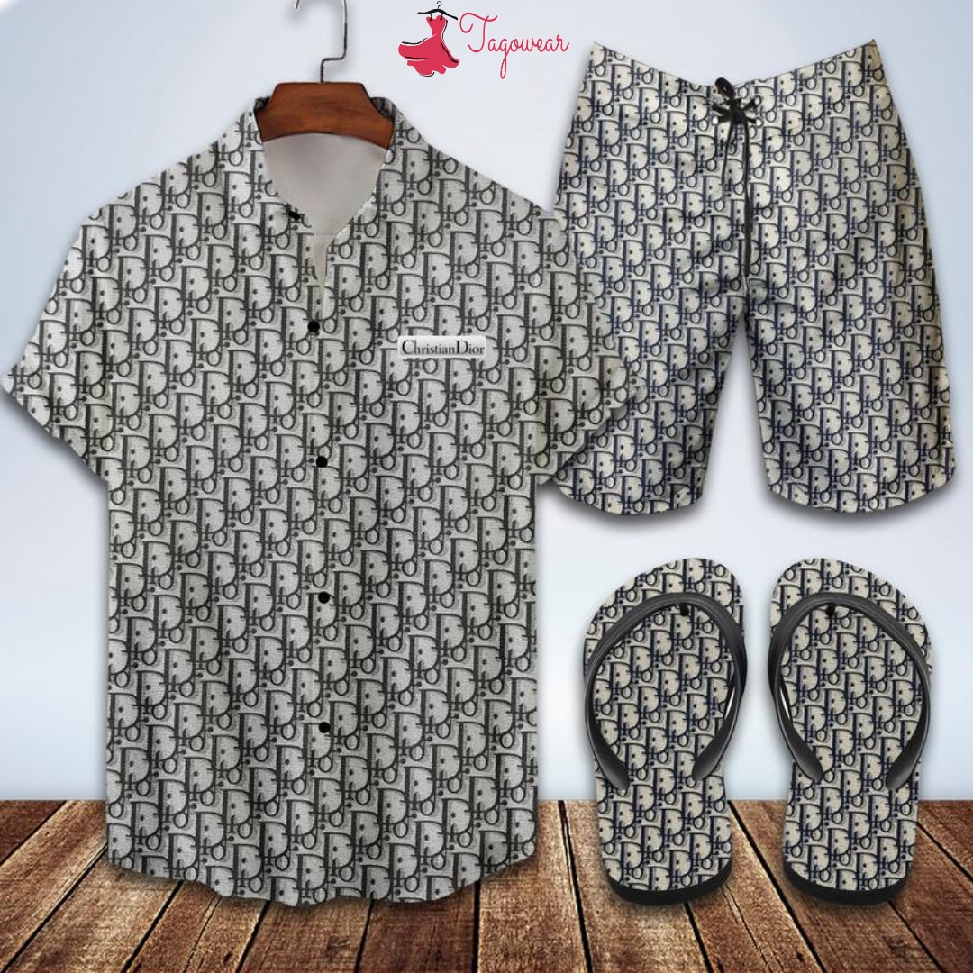 Dior Flip Flops And Combo Hawaiian Shirt, Beach Shorts Luxury Summer Clothes Style #145