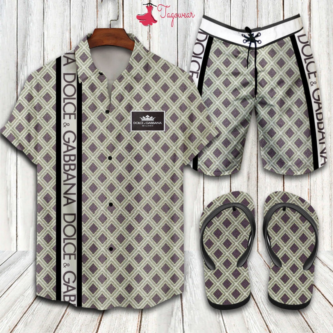 Dolce & Gabbana 2022 Flip Flops And Combo Hawaiian Shirt, Beach Shorts Luxury Summer Clothes Style #221