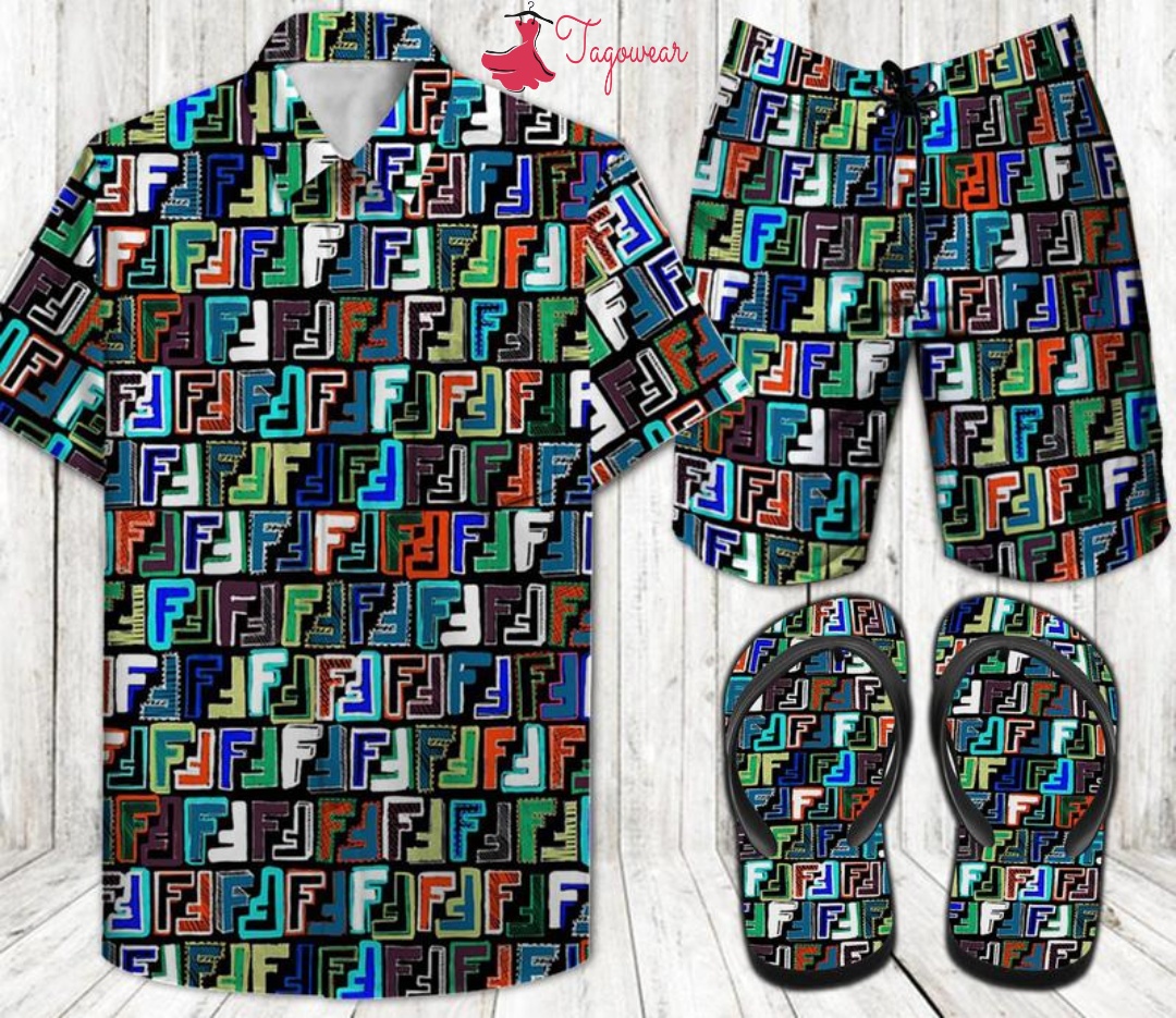 Fendi Combo Hawaiian Shirt, Beach Shorts Flip Flops Luxury Summer Clothes Style #401