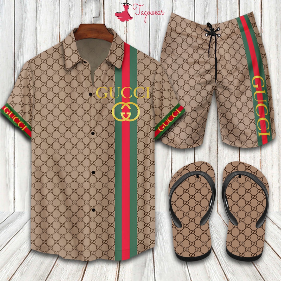 Gucci 2022 Flip Flops And Combo Hawaiian Shirt, Beach Shorts Luxury Summer Clothes Style #190