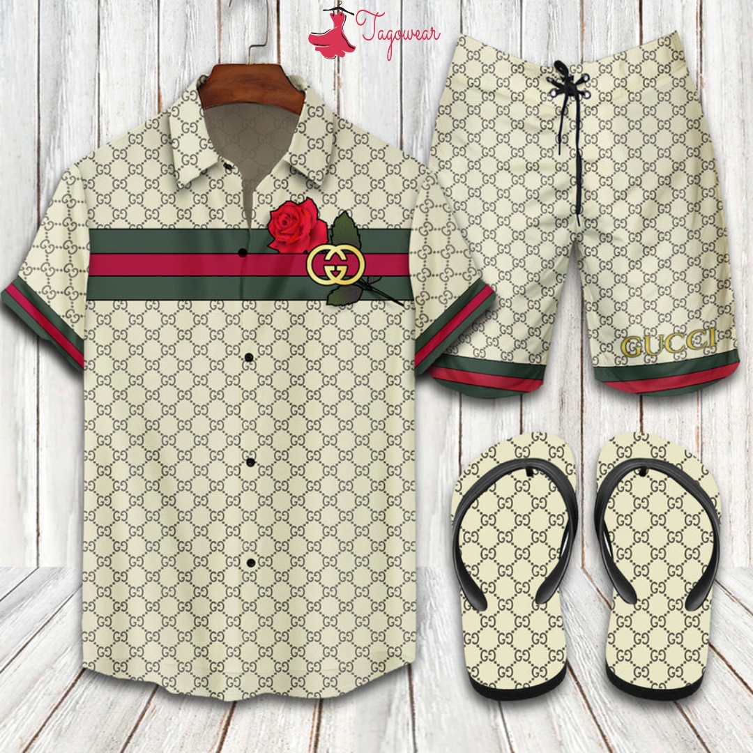 Gucci 2022 Flip Flops And Combo Hawaiian Shirt, Beach Shorts Luxury Summer Clothes Style #191