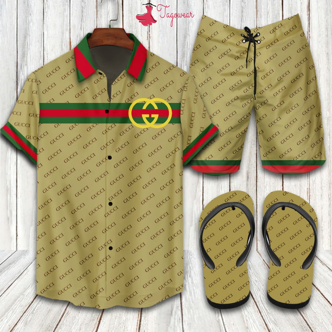 Gucci 2022 Flip Flops And Combo Hawaiian Shirt, Beach Shorts Luxury Summer Clothes Style #192