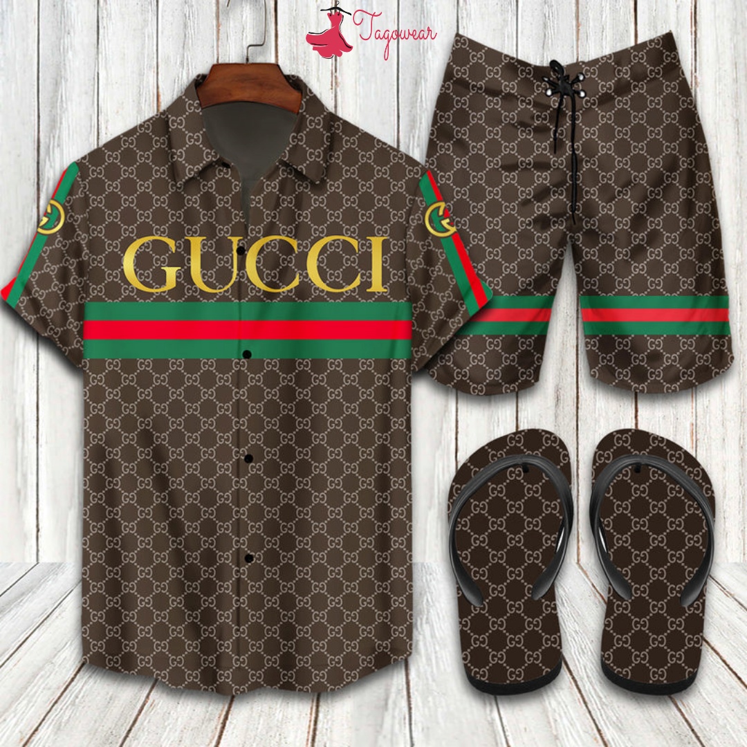 Gucci 2022 Flip Flops And Combo Hawaiian Shirt, Beach Shorts Luxury Summer Clothes Style #194