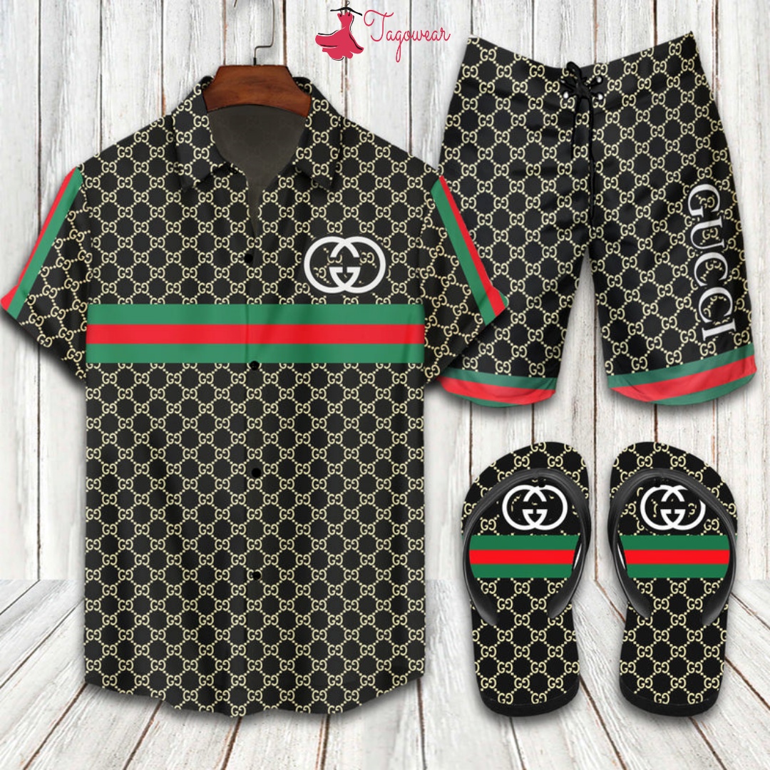Gucci 2022 Flip Flops And Combo Hawaiian Shirt, Beach Shorts Luxury Summer Clothes Style #195