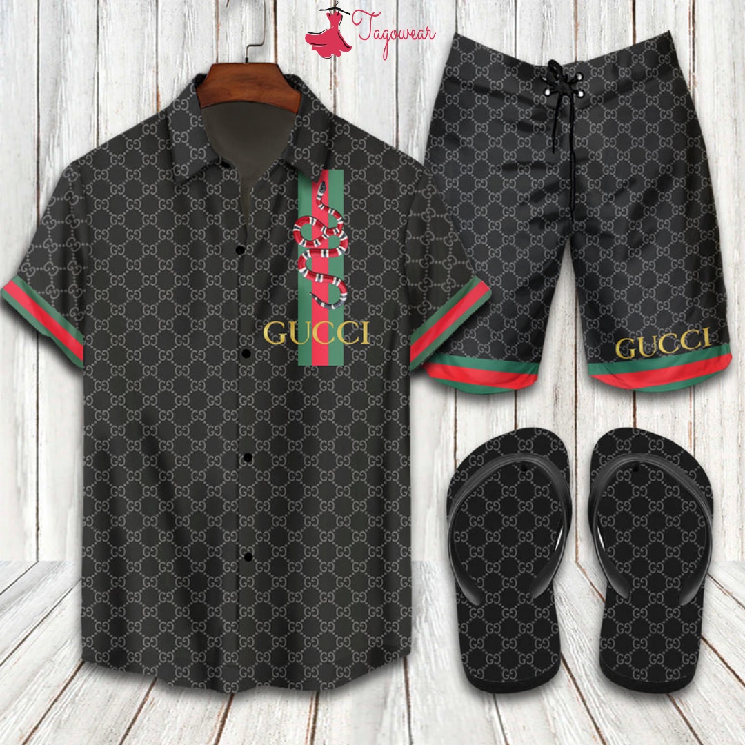 Gucci 2022 Flip Flops And Combo Hawaiian Shirt, Beach Shorts Luxury Summer Clothes Style #196