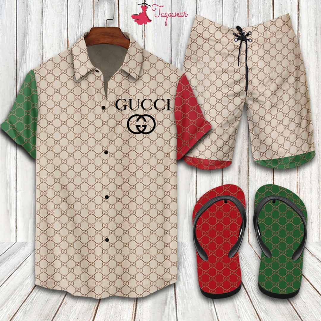 Gucci 2022 Flip Flops And Combo Hawaiian Shirt, Beach Shorts Luxury Summer Clothes Style #198