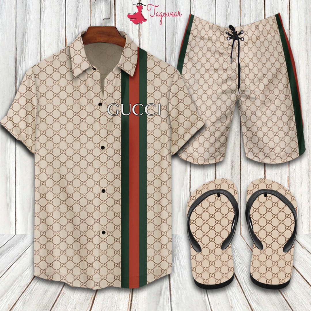 Gucci 2022 Flip Flops And Combo Hawaiian Shirt, Beach Shorts Luxury Summer Clothes Style #199