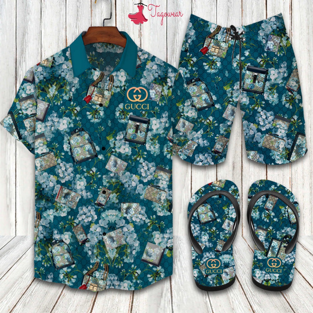 Gucci 2022 Flip Flops And Combo Hawaiian Shirt, Beach Shorts Luxury Summer Clothes Style #201