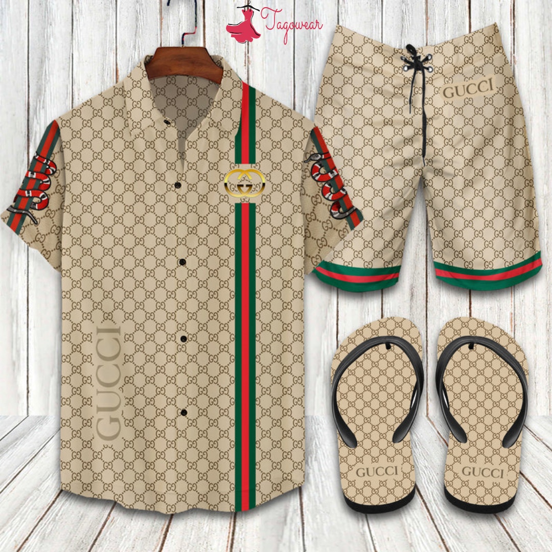 Gucci 2022 Flip Flops And Combo Hawaiian Shirt, Beach Shorts Luxury Summer Clothes Style #202