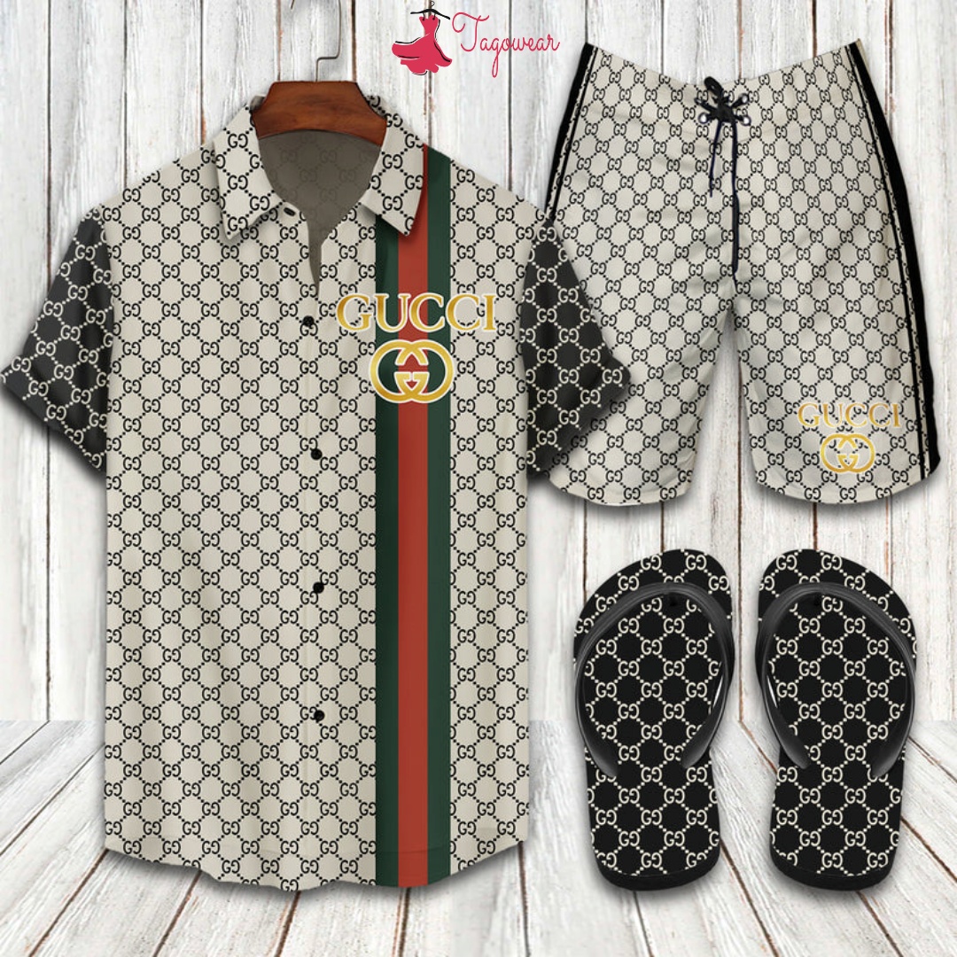 Gucci 2022 Flip Flops And Combo Hawaiian Shirt, Beach Shorts Luxury Summer Clothes Style #395