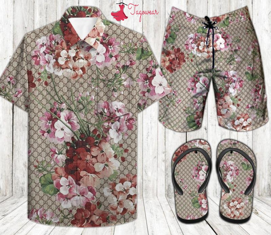 Gucci Combo Hawaiian Shirt, Beach Shorts Flip Flops Luxury Summer Clothes Style #108