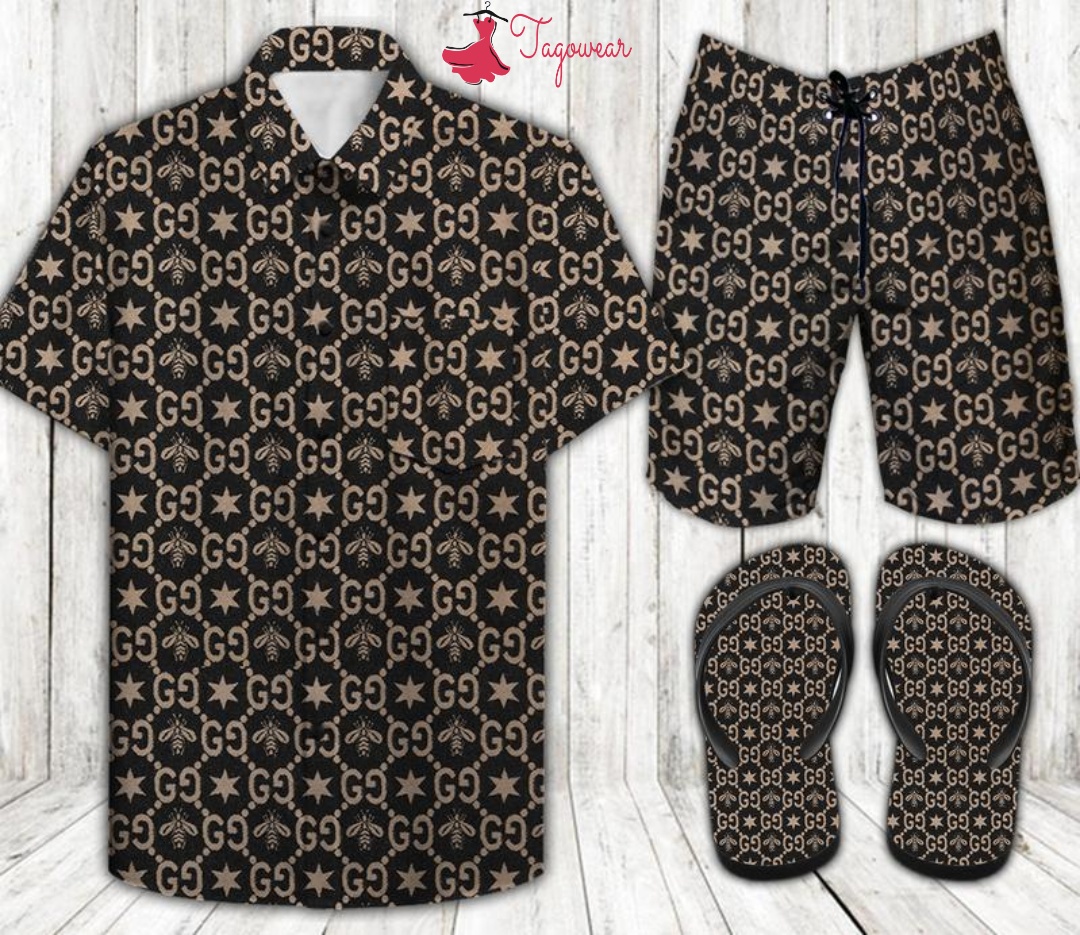 Gucci Combo Hawaiian Shirt, Beach Shorts Flip Flops Luxury Summer Clothes Style #128