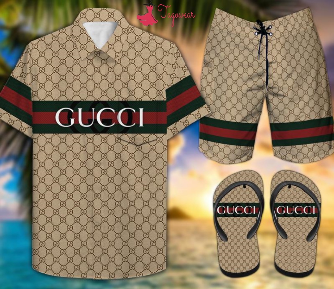 Gucci Combo Hawaiian Shirt, Beach Shorts Flip Flops Luxury Summer Clothes Style #141