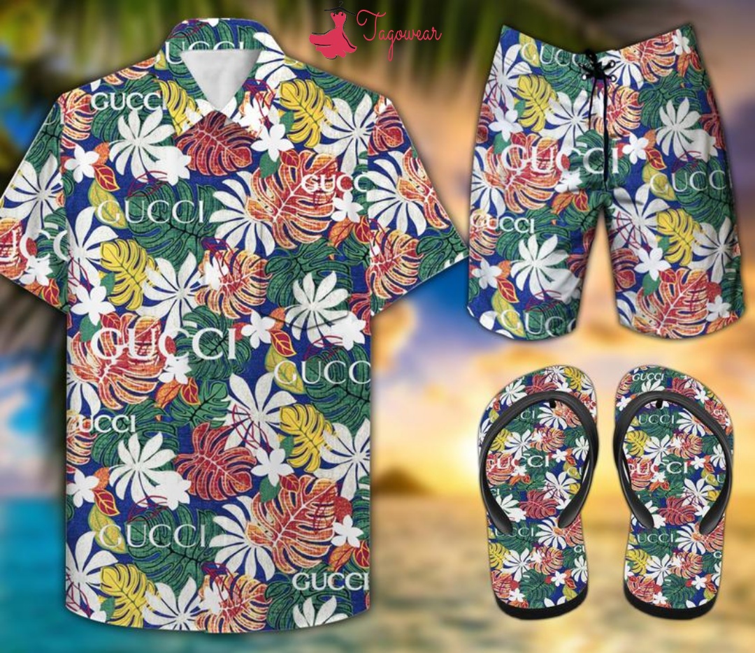 Gucci Combo Hawaiian Shirt, Beach Shorts Flip Flops Luxury Summer Clothes Style #151