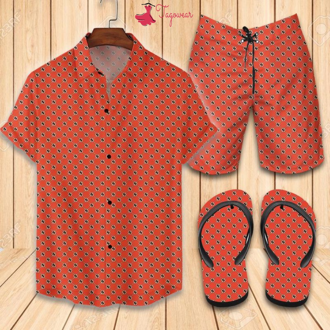 Gucci Combo Hawaiian Shirt, Beach Shorts Flip Flops Luxury Summer Clothes Style #252