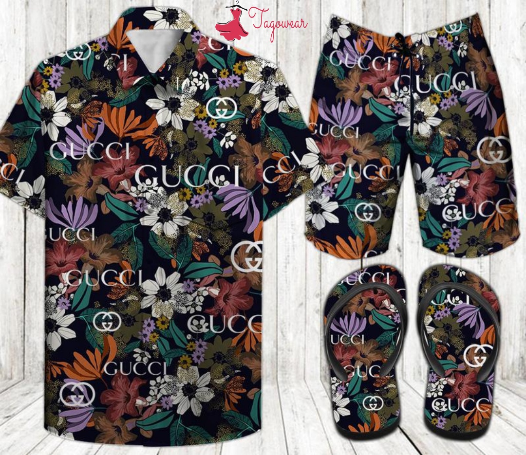Gucci Combo Hawaiian Shirt, Beach Shorts Flip Flops Luxury Summer Clothes Style #298