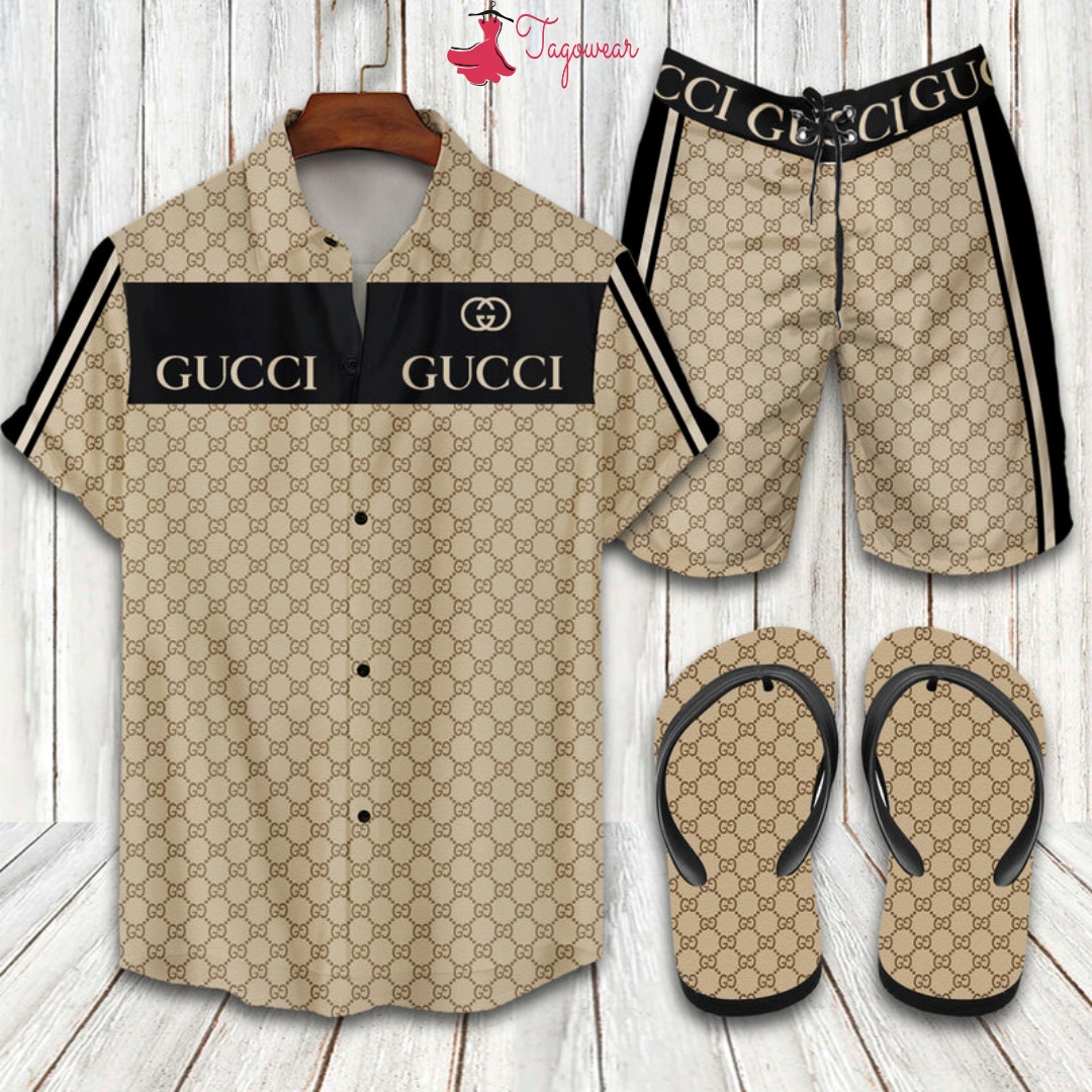 Gucci Flip Flops And Combo Hawaiian Shirt, Beach Shorts Luxury Summer Clothes Style #234