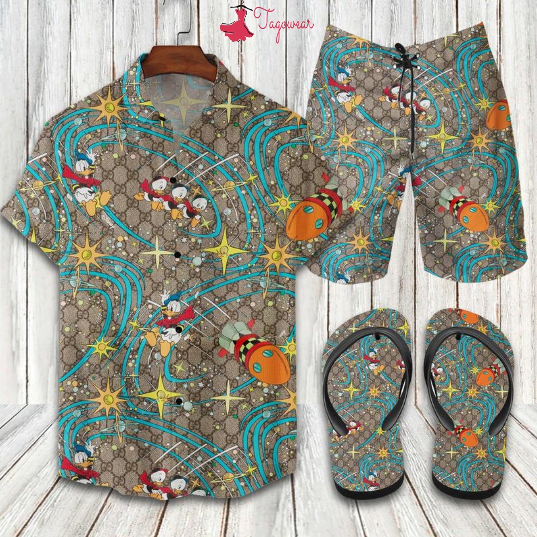 Gucci Flip Flops And Combo Hawaiian Shirt, Beach Shorts Luxury Summer Clothes Style #269