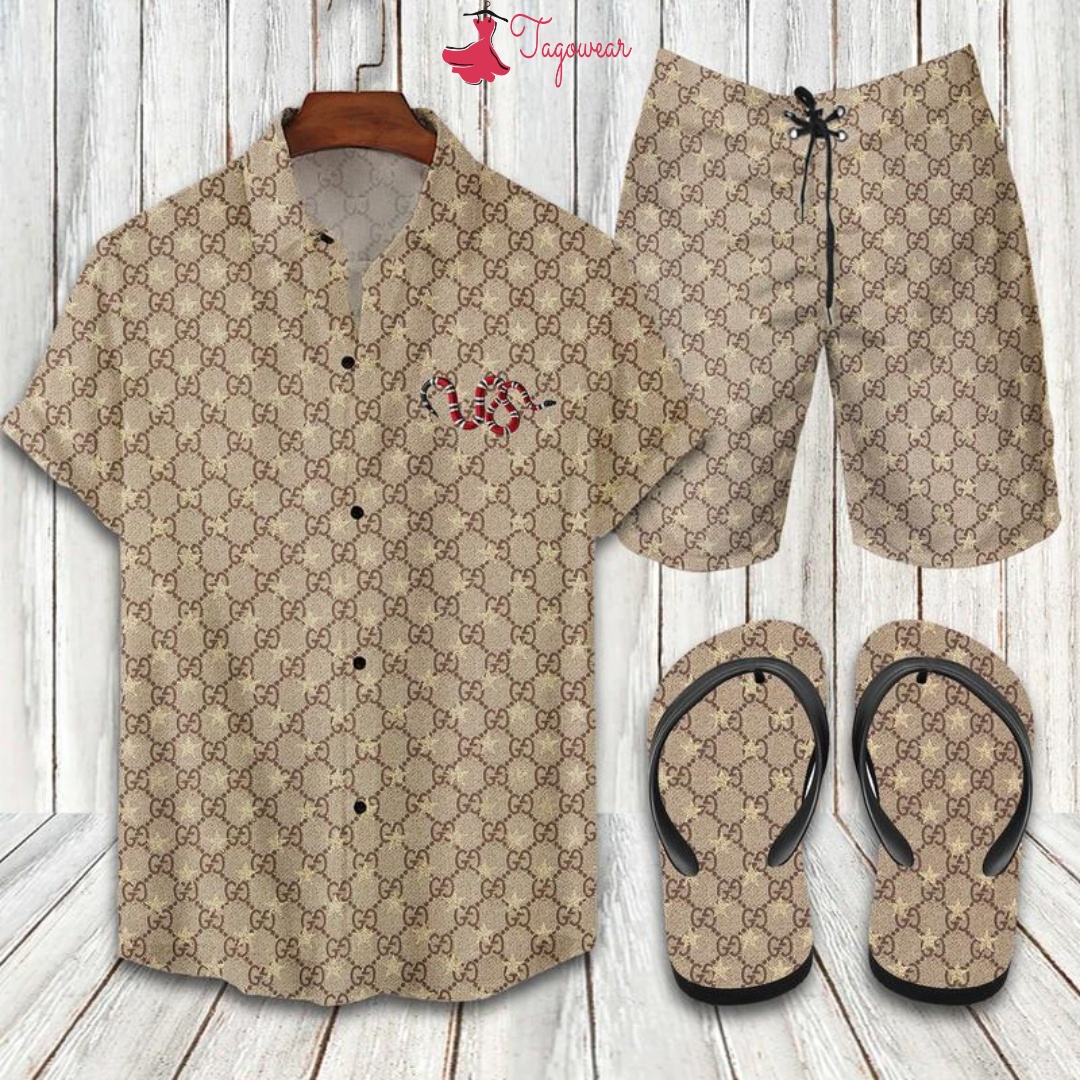 Gucci Flip Flops And Combo Hawaiian Shirt, Beach Shorts Luxury Summer Clothes Style #289