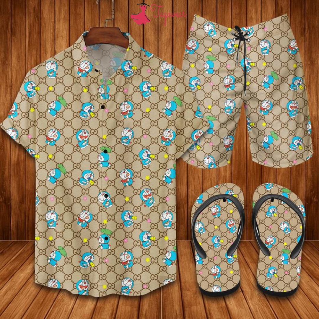 Gucci Flip Flops And Combo Hawaiian Shirt, Beach Shorts Luxury Summer Clothes Style #316