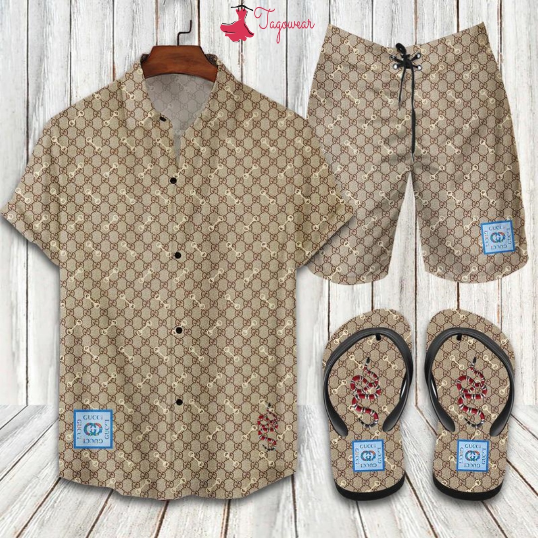Gucci Flip Flops And Combo Hawaiian Shirt, Beach Shorts Luxury Summer Clothes Style #326