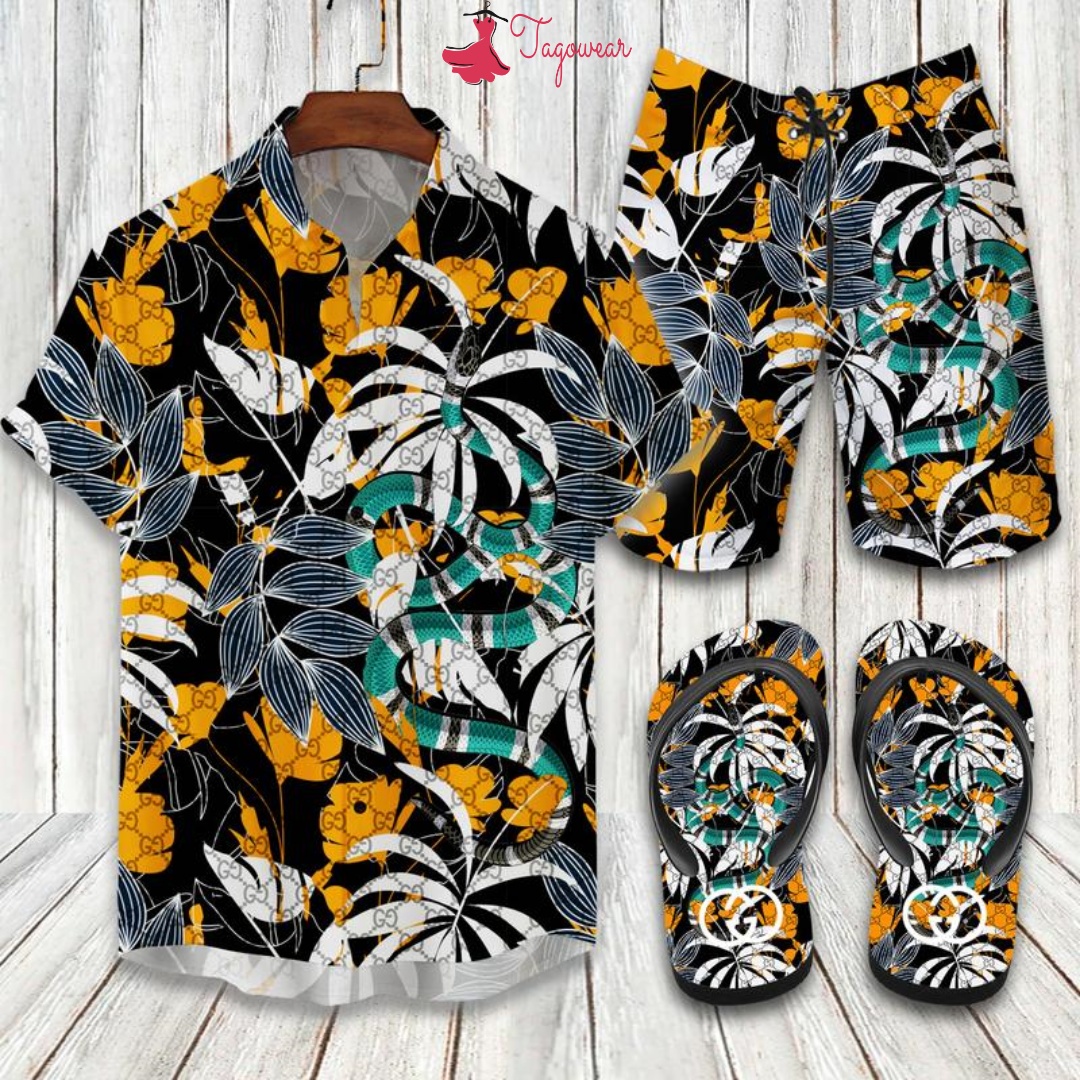 Gucci Flip Flops And Combo Hawaiian Shirt, Beach Shorts Luxury Summer Clothes Style #420