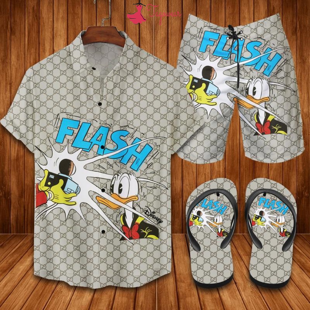 Gucci Flip Flops And Combo Hawaiian Shirt, Beach Shorts Luxury Summer Clothes Style #503