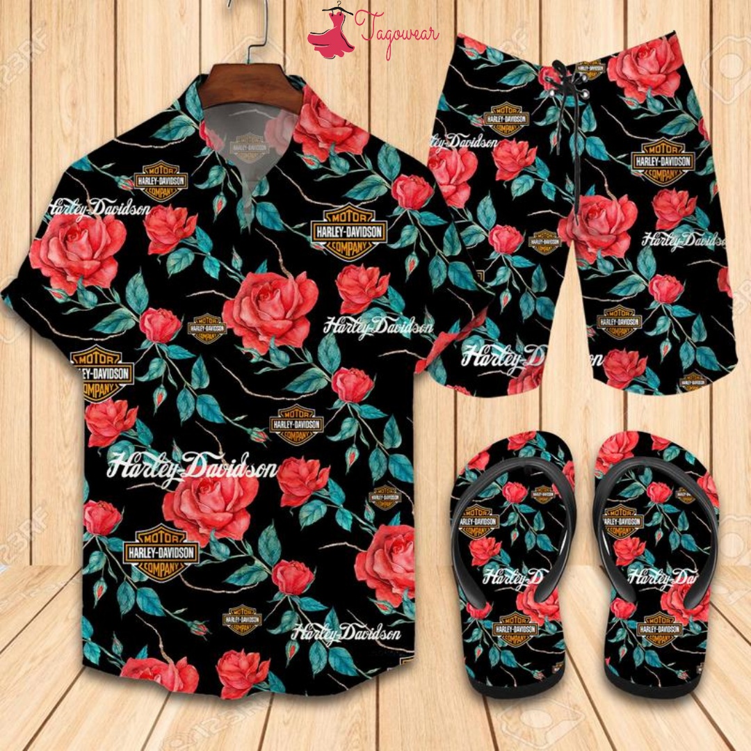 Harley Davidson Flip Flops And Combo Hawaiian Shirt, Beach Shorts Luxury Summer Clothes Style #307