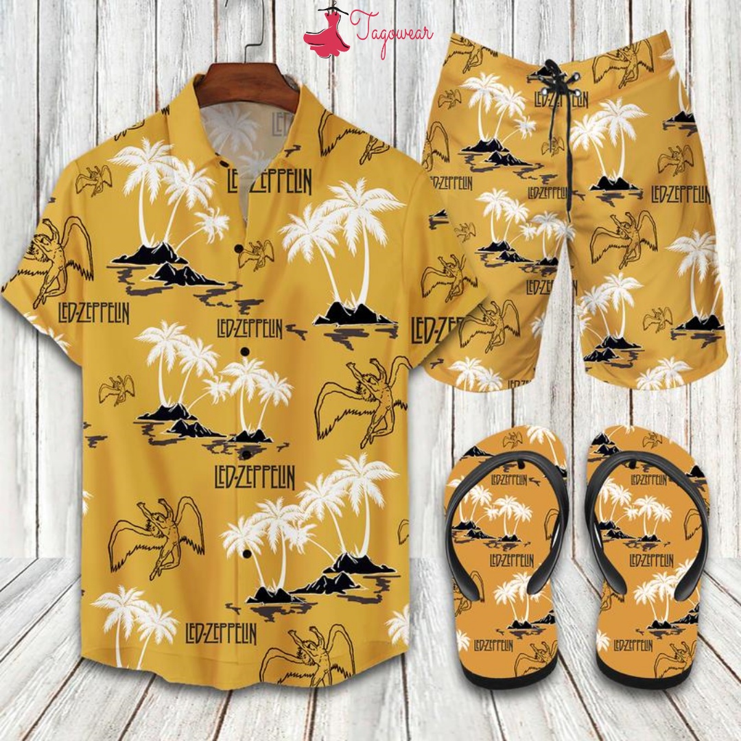 Led Zeppelin Flip Flops And Combo Hawaiian Shirt, Beach Shorts Luxury Summer Clothes Style #174