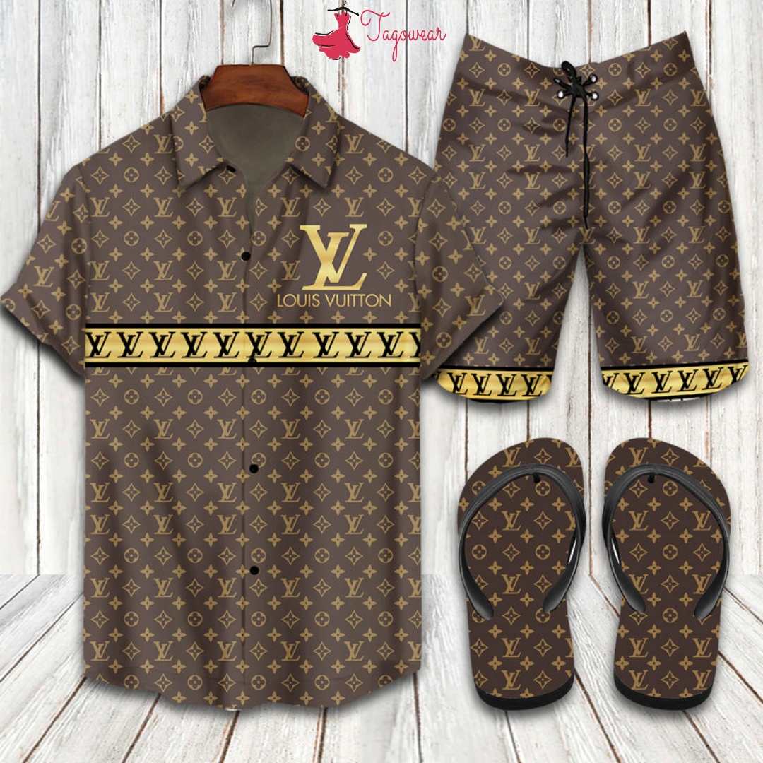 Louis Vuitton 2022 Flip Flops And Combo Hawaiian Shirt, Beach Shorts Luxury Summer Clothes Style #116