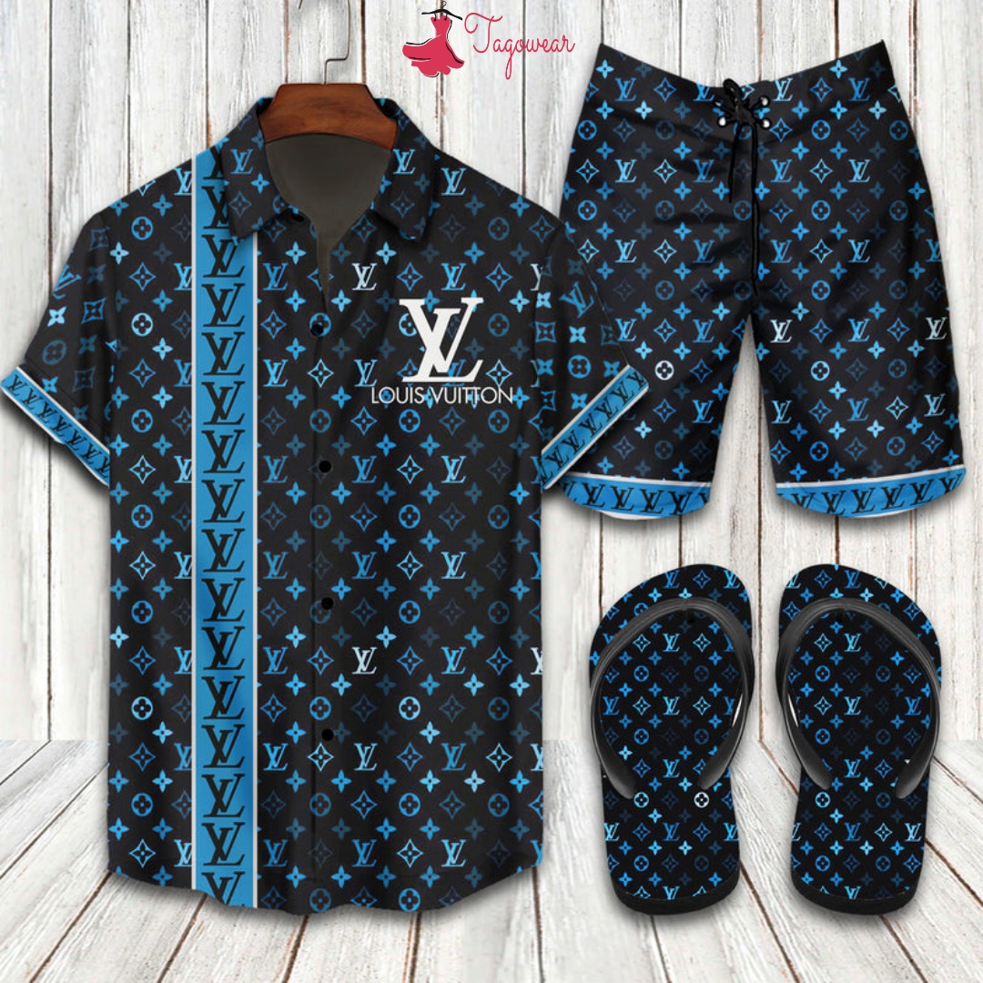Louis Vuitton 2022 Flip Flops And Combo Hawaiian Shirt, Beach Shorts Luxury Summer Clothes Style #137