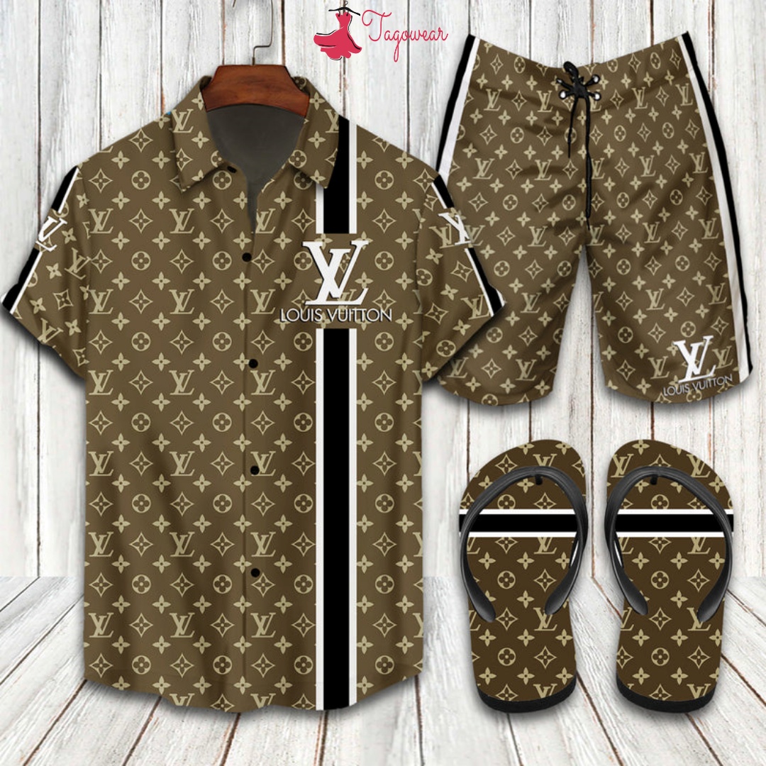 Louis Vuitton 2022 Flip Flops And Combo Hawaiian Shirt, Beach Shorts Luxury Summer Clothes Style #153