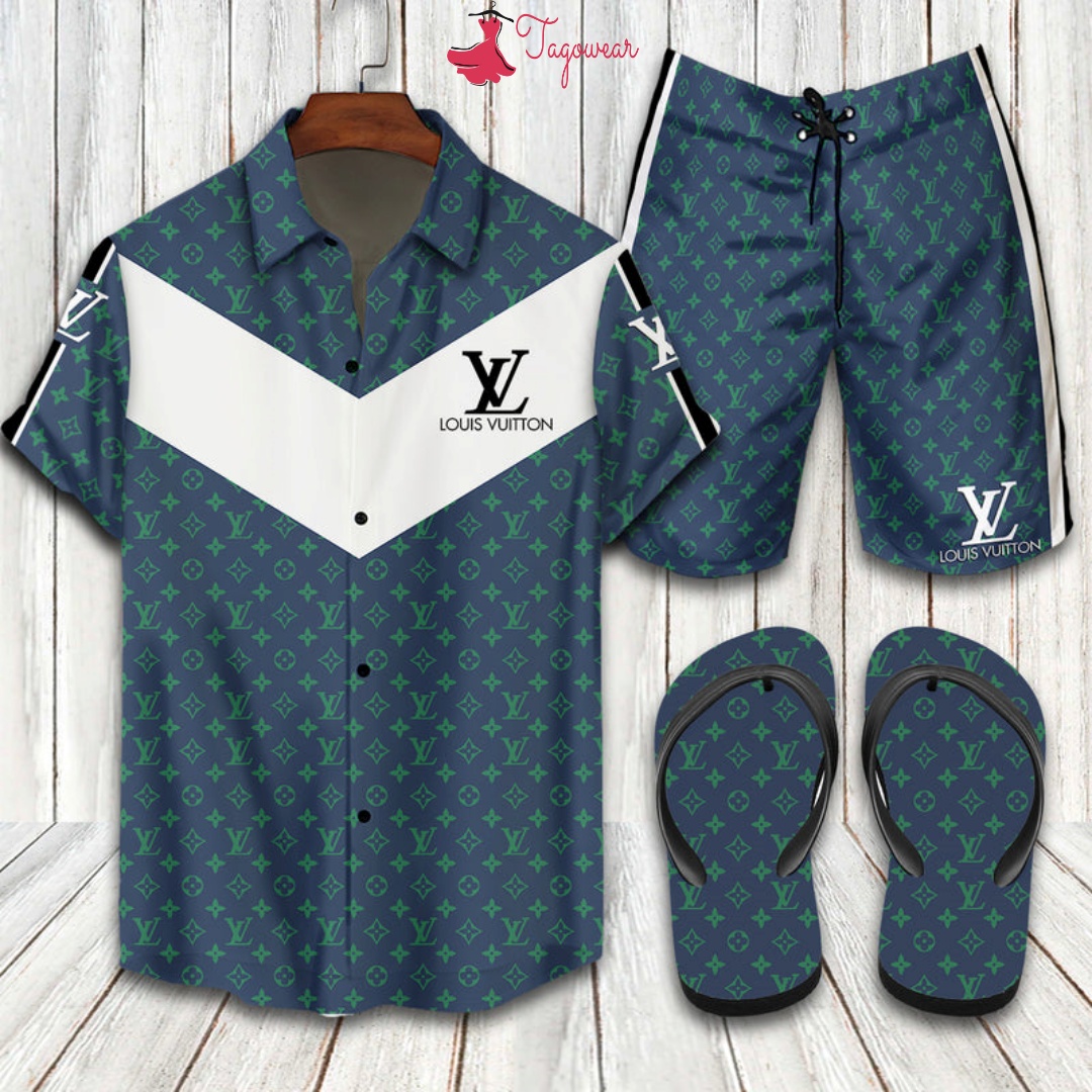Louis Vuitton 2022 Flip Flops And Combo Hawaiian Shirt, Beach Shorts Luxury Summer Clothes Style #185