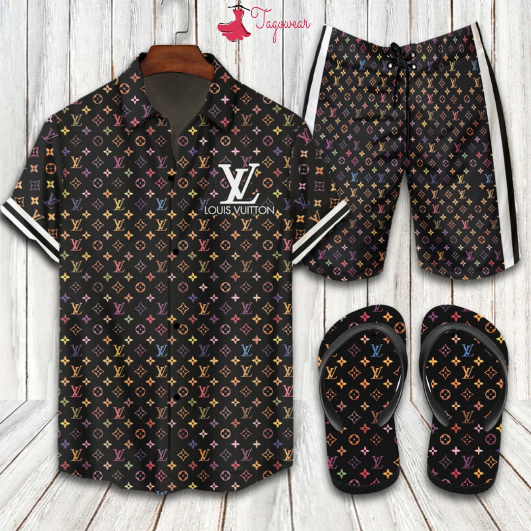 Louis Vuitton 2022 Flip Flops And Combo Hawaiian Shirt, Beach Shorts Luxury Summer Clothes Style #187