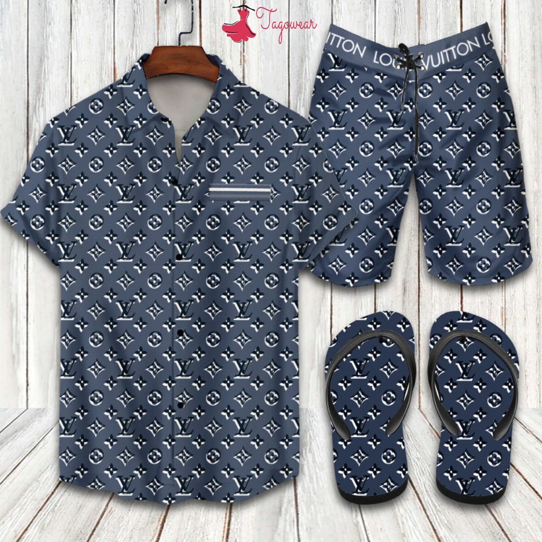 Louis Vuitton 2022 Flip Flops And Combo Hawaiian Shirt, Beach Shorts Luxury Summer Clothes Style #204