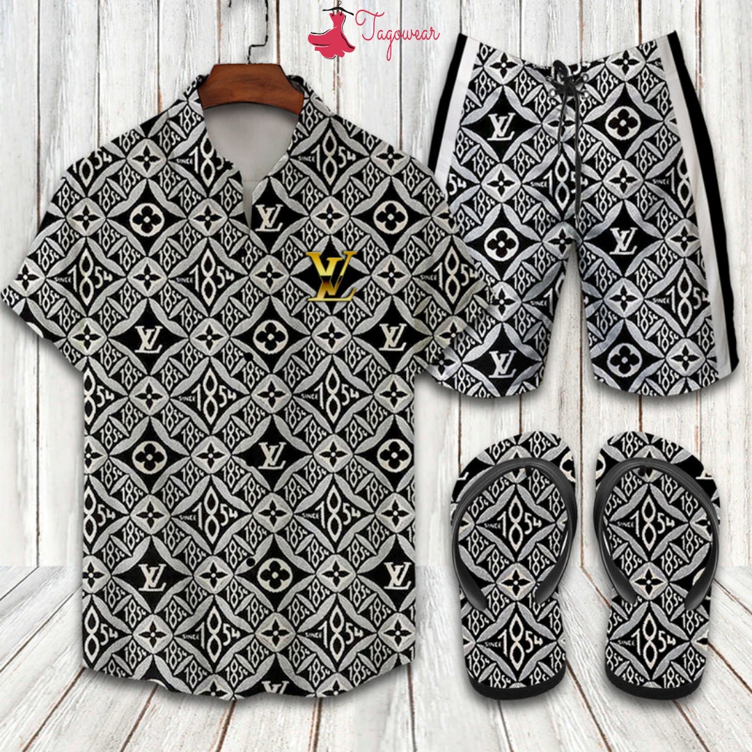 Louis Vuitton 2022 Flip Flops And Combo Hawaiian Shirt, Beach Shorts Luxury Summer Clothes Style #205