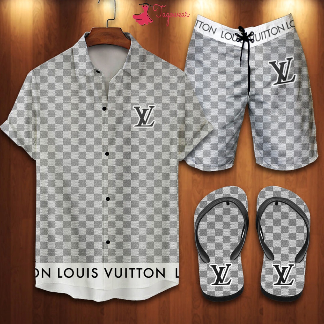 Louis Vuitton 2022 Flip Flops And Combo Hawaiian Shirt, Beach Shorts Luxury Summer Clothes Style #209