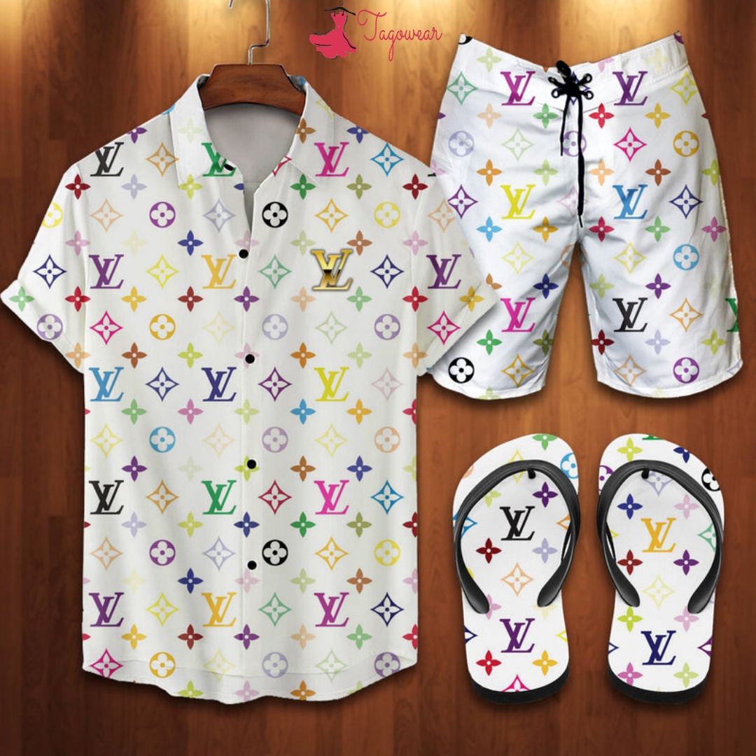 Louis Vuitton 2022 Flip Flops And Combo Hawaiian Shirt, Beach Shorts Luxury Summer Clothes Style #210