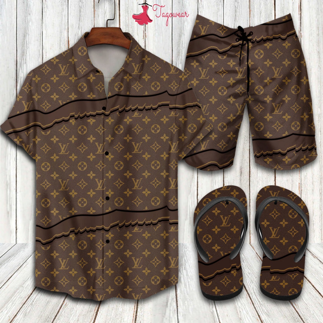 Louis Vuitton 2022 Flip Flops And Combo Hawaiian Shirt, Beach Shorts Luxury Summer Clothes Style #219