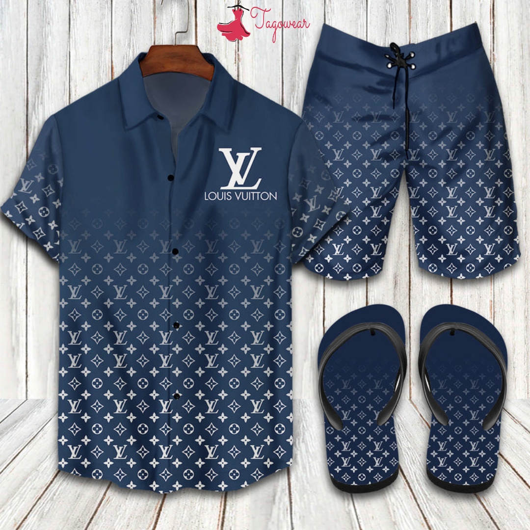 Louis Vuitton 2022 Flip Flops And Combo Hawaiian Shirt, Beach Shorts Luxury Summer Clothes Style #396